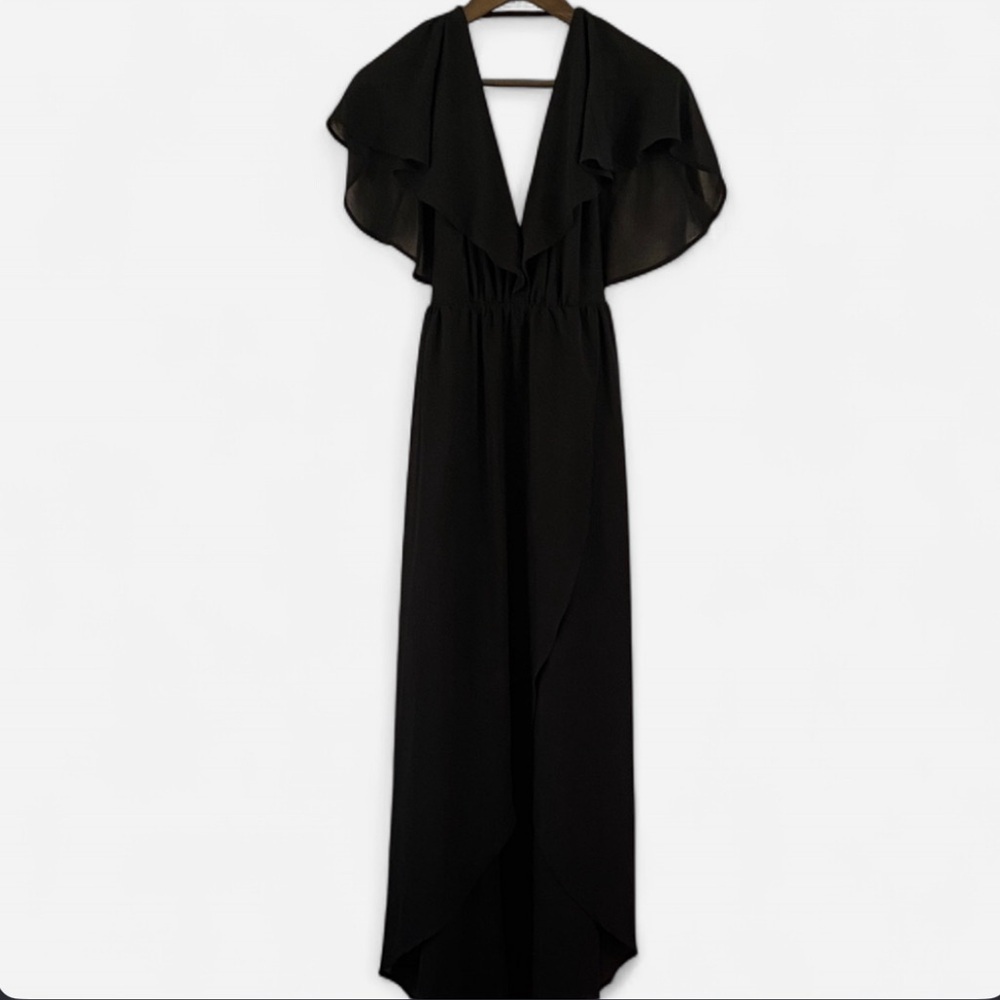 Romeo and Juliet Juniors High Low Ruffle Shoulder Black Maxi Dress Size Small